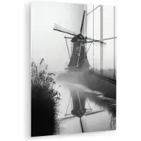 MuchoWow Glasschilderij 120x160 cm - Schilderij acrylglas - Molen - Weerspiegeling - Landschap - Water - Foto op glas - Muurdecoratie woonkamer - Wanddecoratie slaapkamer - Schilderijen