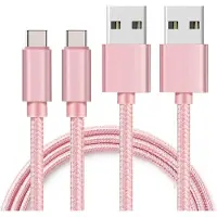 Phonillico 2x USB C naar USB A Nylon Gevlochten Kabel Roze - 1 meter - Oplaadkabel voor Oppo Find X5 / Find X5 Lite / Find X3 Neo / Find X3 Pro