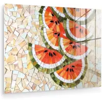 MuchoWow Glasschilderij 160x120 cm - Schilderij acrylglas - Mozaïek - Watermeloen - Rood - Pitten - Foto op glas - Muurdecoratie woonkamer - Wanddecoratie slaapkamer - Schilderijen