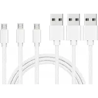 Phonillico 3x Micro USB naar USB A Nylon Gevlochten Kabel Zilver Wit - 1 meter - Oplaadkabel voor Samsung Galaxy S7 EDGE / S7 / S6 EDGE PLUS / S6 EDGE / S6 / S5 MINI / S4 / S4 MINI / S3 / S3 MINI