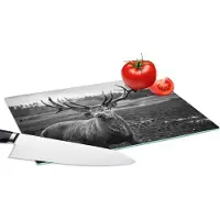 KitchenYeah Glazen Snijplank - 28x20 - Dieren - Hert - Gewei - Zwart wit - Natuur - Snijplanken Glas