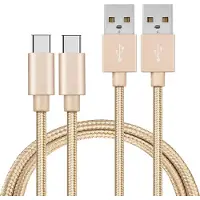 Phonillico 2x USB C naar USB A Nylon Gevlochten Kabel Goud - 1 meter - Oplaadkabel voor Realme C75 / C61 / C25s / GT 5G / GT Master / GT Neo2 / Note 60