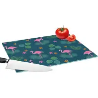 KitchenYeah Glazen Snijplank - 39x28 - Flamingo - Planten - Patroon - Snijplanken Glas