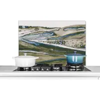 KitchenYeah Spatscherm keuken 90x60 cm - Kookplaat achterwand Abstract - Heuvels - Natuur - Groen- Kunst - Muurbeschermer - Spatwand fornuis - Hoogwaardig aluminium