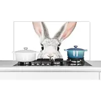 KitchenYeah Spatscherm keuken 100x50 cm - Kookplaat achterwand Konijn - Dieren - Natuur - Wit - Muurbeschermer - Spatwand fornuis - Hoogwaardig aluminium