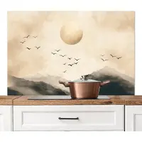 KitchenYeah Spatscherm keuken 120x80 cm - Kookplaat achterwand Landschap - Japandi - vogel - Muurbeschermer - Spatwand fornuis - Hoogwaardig aluminium