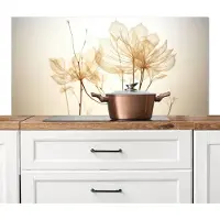 KitchenYeah Spatscherm keuken 120x60 cm - Kookplaat achterwand Droogbloemen - Beige - Planten - Wit - Muurbeschermer - Spatwand fornuis - Hoogwaardig aluminium
