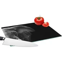 KitchenYeah Glazen Snijplank - 28x20 - Dieren - Olifant - Wild - Zwart - Wit - Snijplanken Glas