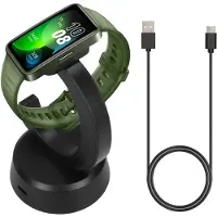 Kwmobile sporthorloge laadstation geschikt voor Huawei Band 10 / Honor Band 9 / Band 7 / Band 6 / OPPO Band 2 oplader - Smartwatch lader en houder - Met magneet en 100 cm kabel in zwart