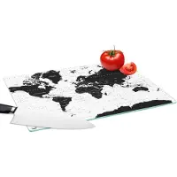 KitchenYeah Glazen Snijplank - 39x28 - Wereldkaart - Zwart - Wit - Atlas - Aarde - Educatief - Snijplanken Glas