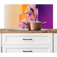 KitchenYeah Spatscherm keuken 100x50 cm - Kookplaat achterwand Abstract - Portret - Vrouw - Kleurrijk - Muurbeschermer - Spatwand fornuis - Hoogwaardig aluminium