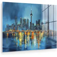MuchoWow Glasschilderij 160x120 cm - Schilderij acrylglas - Skyline Toronto - Water - Stadslichten - Toren - Foto op glas - Muurdecoratie woonkamer - Wanddecoratie slaapkamer - Schilderijen