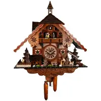 Engstler - 3861_QMT - Koekoeksklok - Kwarts - Notenhout - met muziek met dansend paar - 43 cm