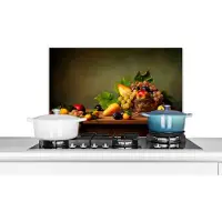 KitchenYeah Spatscherm keuken 60x40 cm - Kookplaat achterwand Rustiek - Mand - Fruit - Stilleven - Muurbeschermer - Spatwand fornuis - Hoogwaardig aluminium