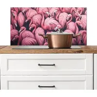 KitchenYeah Spatscherm keuken 80x40 cm - Kookplaat achterwand Flamingo - Roze - Dieren - Muurbeschermer - Spatwand fornuis - Hoogwaardig aluminium