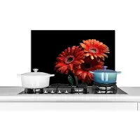 KitchenYeah Spatscherm keuken 70x50 cm - Kookplaat achterwand Bloemen - Botanisch - Rood - Gerbera - Natuur - Muurbeschermer - Spatwand fornuis - Hoogwaardig aluminium