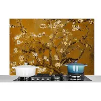 KitchenYeah Spatscherm keuken 120x80 cm - Kookplaat achterwand Amandelbloesem - Kunst - Van Gogh - Goud - Muurbeschermer - Spatwand fornuis - Hoogwaardig aluminium