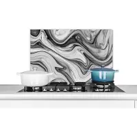 KitchenYeah Spatscherm keuken 70x50 cm - Kookplaat achterwand Marmer - Patronen - Grijs - Marmerlook - Zwart - Muurbeschermer - Spatwand fornuis - Hoogwaardig aluminium