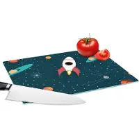 KitchenYeah Glazen Snijplank - 28x20 - Raket - Ruimte - Kinderen - Design - Snijplanken Glas