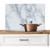 KitchenYeah Spatscherm keuken 80x55 cm - Kookplaat achterwand Marmer - Patroon - Gijs - Wit - Marmerlook - Luxe - Muurbeschermer - Spatwand fornuis - Hoogwaardig aluminium