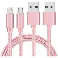 Phonillico 2x Micro USB naar USB A Nylon Gevlochten Kabel Roze - 1 meter - Oplaadkabel voor Samsung Galaxy Tab A 8.0 2019 : écran 8 pouces , references : SM-T290/SM-T295