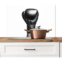 KitchenYeah Spatscherm keuken 80x55 cm - Kookplaat achterwand Bokshandschoen - Zwart - Hand - Muurbeschermer - Spatwand fornuis - Hoogwaardig aluminium