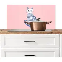 KitchenYeah Spatscherm keuken 80x40 cm - Kookplaat achterwand Kat - Illustratie - Minimalistisch - Roze - Muurbeschermer - Spatwand fornuis - Hoogwaardig aluminium
