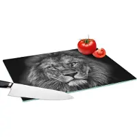 KitchenYeah Glazen Snijplank - 39x28 - Dieren - Leeuw - Zwart - Wit - Portret - Snijplanken Glas