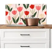KitchenYeah Spatscherm keuken 80x40 cm - Kookplaat achterwand Tulpen - Modern - Roze - Muurbeschermer - Spatwand fornuis - Hoogwaardig aluminium