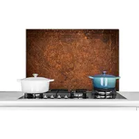 KitchenYeah Spatscherm keuken 80x55 cm - Kookplaat achterwand Leer - Structuur - Bruin - Oranje - Muurbeschermer - Spatwand fornuis - Hoogwaardig aluminium