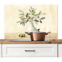 KitchenYeah Spatscherm keuken 100x65 cm - Kookplaat achterwand Vaas - Keramiek - Olijftakken - Muurbeschermer - Spatwand fornuis - Hoogwaardig aluminium