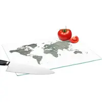 KitchenYeah Glazen Snijplank - 39x28 - Wereldkaart - Aardrijkskunde - Grijs - Snijplanken Glas