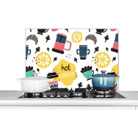 KitchenYeah Spatscherm keuken 90x60 cm - Kookplaat achterwand Patronen - Koffie - Ontbijt - Croissant - Muurbeschermer - Spatwand fornuis - Hoogwaardig aluminium