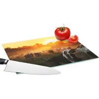 KitchenYeah Glazen Snijplank - 28x20 - Koeien - Zonsondergang - Weiland - Dieren - Snijplanken Glas