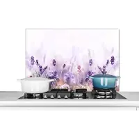 KitchenYeah Spatscherm keuken 90x60 cm - Kookplaat achterwand Lavendel - Bloemen - Paars - Natuur - Muurbeschermer - Spatwand fornuis - Hoogwaardig aluminium