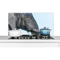 KitchenYeah Spatscherm keuken 100x50 cm - Kookplaat achterwand Olifant - Dieren - Grijs - Natuur - Muurbeschermer - Spatwand fornuis - Hoogwaardig aluminium