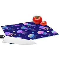 KitchenYeah Glazen Snijplank - 28x20 - Kwallen - Neon - Patronen - Regenboog - Snijplanken Glas