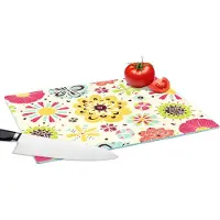 KitchenYeah Glazen Snijplank - 39x28 - Hart - Bloemen - Patronen - Snijplanken Glas