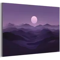 MuchoWow Aluminium schilderij 180x120 cm - Wanddecoratie metaal - Heuvels - Paars - Mist - Zon - Metalen muurdecoratie woonkamer - Decoratie industrieel - Foto op dibond - Industriële accessoires slaapkamer