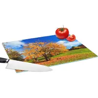 KitchenYeah Glazen Snijplank - 39x28 - Boom - Bladeren - Herfst - Seizoenen - Snijplanken Glas