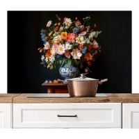 KitchenYeah Spatscherm keuken 120x80 cm - Kookplaat achterwand Boeket - Roze - Bloemen - Vaas - Muurbeschermer - Spatwand fornuis - Hoogwaardig aluminium