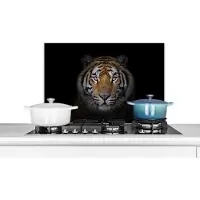 KitchenYeah Spatscherm keuken 70x50 cm - Kookplaat achterwand Tijger - Wilde dieren - Portret - Zwart - Dieren - Muurbeschermer - Spatwand fornuis - Hoogwaardig aluminium