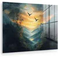 MuchoWow Glasschilderij 160x120 cm - Schilderij acrylglas - Vogels - Zon - Bomen - Groen - Foto op glas - Muurdecoratie woonkamer - Wanddecoratie slaapkamer - Schilderijen