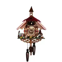 Engstler - 3443_QM - Koekoeksklok - Kwarts - Notenhout - met muziek - 31 cm