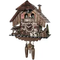 Engstler - 48718_QMT - Koekoeksklok - Kwarts - Notenhout - met muziek met dansend paar - 35 cm