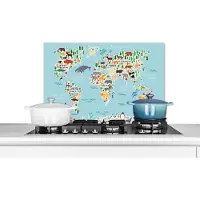 KitchenYeah Spatscherm keuken 60x40 cm - Kookplaat achterwand Wereldkaart - Kinderen - Dieren - Blauw - Orka - Walvis - Muurbeschermer - Spatwand fornuis - Hoogwaardig aluminium