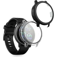 Kwmobile 2x cover geschikt voor Garmin vivoactive 6 (42mm) / Active 6 - Fitnesstracker cover van gehard glas en kunststof frame set zwart / transparant
