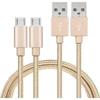Phonillico 2x Micro USB naar USB A Nylon Gevlochten Kabel Goud - 1 meter - Oplaadkabel voor Samsung Galaxy S7 EDGE / S7 / S6 EDGE PLUS / S6 EDGE / S6 / S5 MINI / S4 / S4 MINI / S3 / S3 MINI