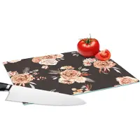 KitchenYeah Glazen Snijplank - 28x20 - Patronen - Rozen - Zwart - Snijplanken Glas