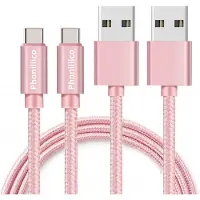 Phonillico 2x USB C naar USB A Nylon Gevlochten Kabel Roze - 1 meter - Oplaadkabel voor Samsung Galaxy A20E / A40 / A50 / A70 / A80